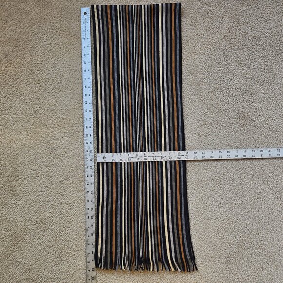 Knit Wool Stripe Scarf Black White Tan Grey Blue - Picture 6 of 14